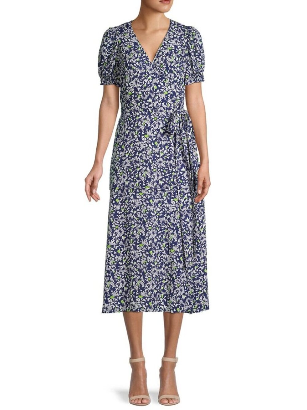 Tanya Taylor Dorothy Blue Floral Silk Midi Wrap Dress